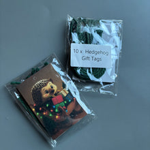 Load image into Gallery viewer, Pack of 6 sleigh hedgehog Christmas cards. Festive hedgehog cards. Happy holidays cards.