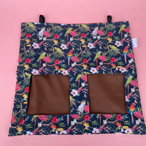 Tropical Jungle hanging hay bag for guinea pigs. Cotton hay feeder.