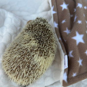 Beige stars fleece and cream bubble fleece handling blankets for small pets.