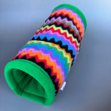 Load image into Gallery viewer, Zig Zag stay open tunnel. Padded fleece tunnel for hedgehogs rats and small pets. Small pet cosy tunnel.