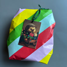 Load image into Gallery viewer, Pack of 6 sleigh hedgehog Christmas cards. Festive hedgehog cards. Happy holidays cards.