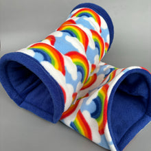 Load image into Gallery viewer, Rainbows mini set. Tunnel, snuggle sack and toys. Hedgehog fleece bedding.