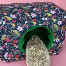 Load image into Gallery viewer, LARGE Tropical Jungle cosy bed. Cosy cube. Cuddle Cube. Snuggle house. Fleece hidey. Padded house for guinea pigs.