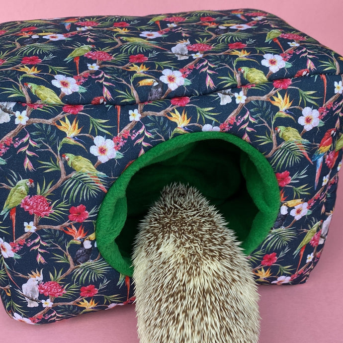 LARGE Tropical Jungle cosy bed. Cosy cube. Cuddle Cube. Snuggle house. Fleece hidey. Padded house for guinea pigs.