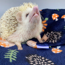 Load image into Gallery viewer, Navy hedgehogs cuddle fleece handling blankets for small pets. Fleece lap blankets.
