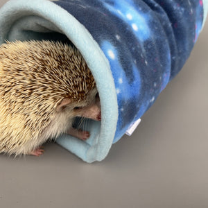 Galaxy stay open tunnel. Padded fleece tunnel. Padded tunnel for hedgehogs, rats and small pets. Small pet cosy tunnel.