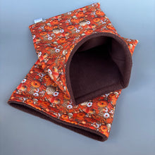 Load image into Gallery viewer, Autumn pumpkin snuggle sack, snuggle pouch, sleeping bag for hedgehog and small guinea pigs.