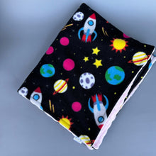 Load image into Gallery viewer, Outer space fleece bubble fleece handling blankets for small pets.