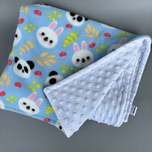 Load image into Gallery viewer, Bunny &amp; panda bubble fleece handling blankets for small pets.