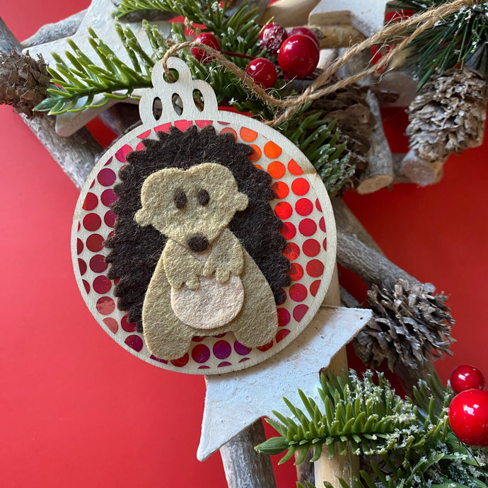 Hedgehog Christmas tree decorations. Single or set of four Christmas tree decorations.