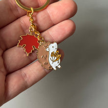 Load image into Gallery viewer, Autumn hedgehog keyring. Hedgehog key chain.