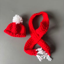 Load image into Gallery viewer, Mini hat and scarf. Winter mini hat and scarf photo props.