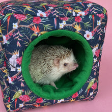 Load image into Gallery viewer, Tropical Jungle cosy cube house. Hedgehog and guinea pig cube house. Padded fleece lined house.