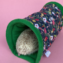 Load image into Gallery viewer, Tropical Jungle stay open tunnel. Padded fleece tunnel. Tube. Padded tunnel for hedgehogs, rats and small pets. Small pet cosy tunnel.
