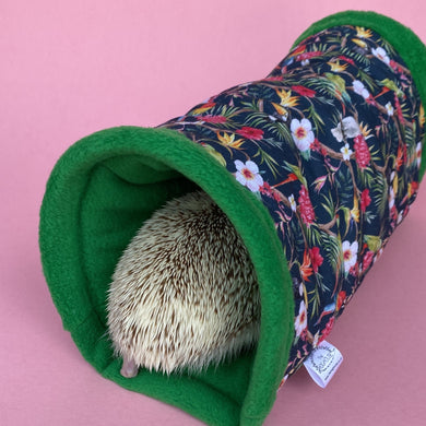 Tropical Jungle stay open tunnel. Padded fleece tunnel. Tube. Padded tunnel for hedgehogs, rats and small pets. Small pet cosy tunnel.