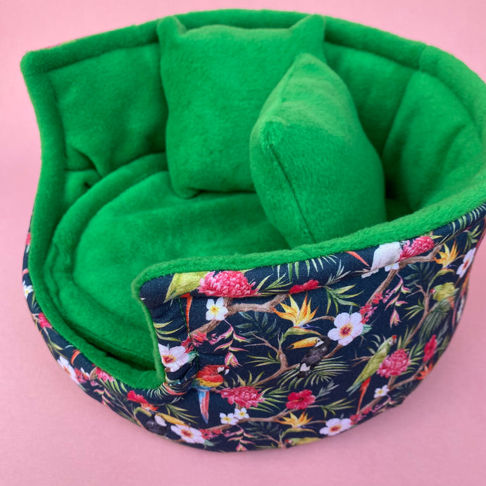 LARGE Tropical Jungle cuddle cup. Pet sofa. Guinea pig bed. Pet beds. Fleece bed. Fleece sofa. Pet sofa.