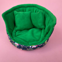 Load image into Gallery viewer, Tropical Jungle cuddle cup. Pet sofa. Hedgehog and small guinea pig bed. Small pet beds. Fleece sofa bed.