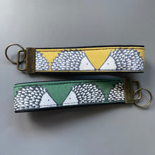 Load image into Gallery viewer, Hedgehog wristlet keyring. Spike hedgehog keychain. Green or mustard hedgehog wrist strap keyring.