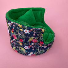 Load image into Gallery viewer, Tropical Jungle cuddle cup. Pet sofa. Hedgehog and small guinea pig bed. Small pet beds. Fleece sofa bed.