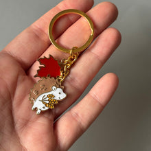 Load image into Gallery viewer, Autumn hedgehog keyring. Hedgehog key chain.