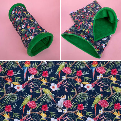 Tropical Jungle mini set. Tunnel, snuggle sack and toys. Fleece bedding. Hedgehog fleece tunnel and pouch.