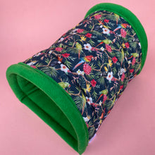 Load image into Gallery viewer, LARGE Tropical Jungle guinea pigs stay open tunnel. Padded fleece tunnel. Padded tunnel for guinea pigs.
