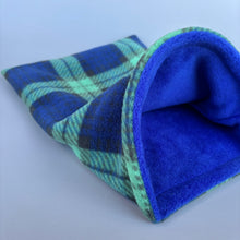 Load image into Gallery viewer, Tartan snuggle sack. Small animal sleeping bag. Fleece lined. Double fleece sleeping bag