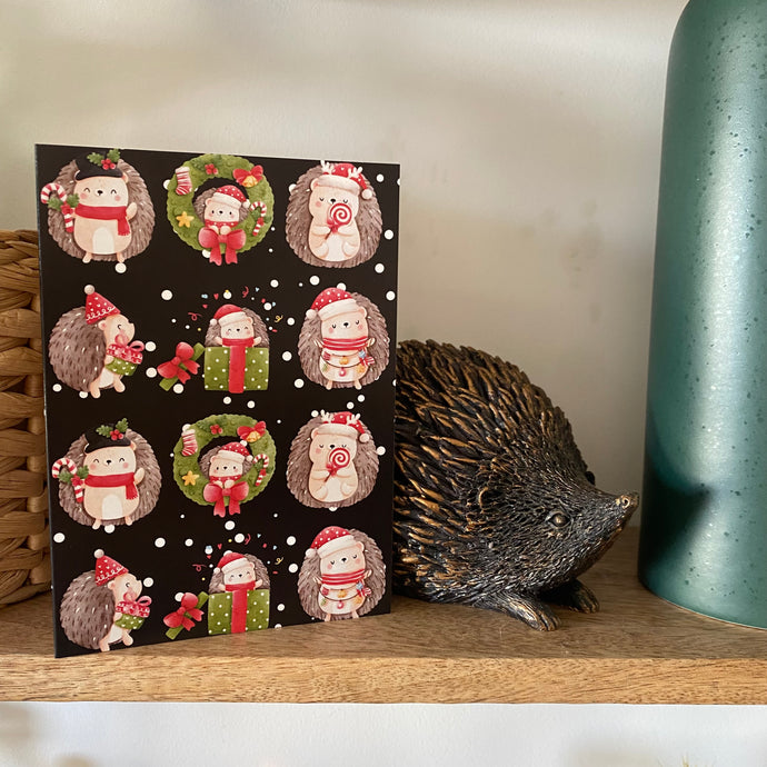 Pack of 6 hedgehogs Christmas cards. Festive hedgehog cards.