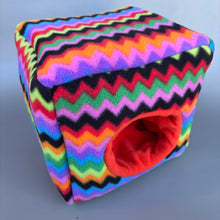 Load image into Gallery viewer, Zig Zag cosy cube house. Padded fleece lined hedgehog house.