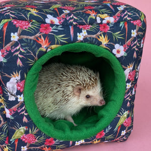 Tropical Jungle full cage set. Cube house, snuggle sack, tunnel cage set for hedgehog or small pet.