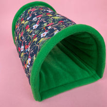 Load image into Gallery viewer, LARGE Tropical Jungle guinea pigs stay open tunnel. Padded fleece tunnel. Padded tunnel for guinea pigs.