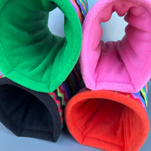 Load image into Gallery viewer, Zig Zag stay open tunnel. Padded fleece tunnel for hedgehogs rats and small pets. Small pet cosy tunnel.