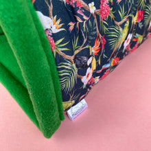Load image into Gallery viewer, LARGE Tropical Jungle guinea pigs stay open tunnel. Padded fleece tunnel. Padded tunnel for guinea pigs.