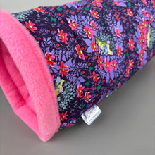 Load image into Gallery viewer, Purple hedgehog stay open padded fleece tunnel. Padded tunnel for hedgehogs