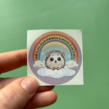 Load image into Gallery viewer, Rainbow hedgehog stickers. 51mm x 51mm circle gloss sticker. Pet loss sticker. Small in size, big in character and forever in our hearts.