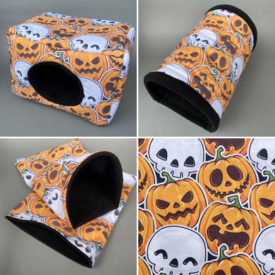 Pumpkin and skulls Halloween full cage set. LARGE house, snuggle sack, LARGE tunnel set