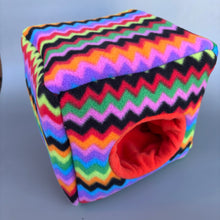 Load image into Gallery viewer, Zig Zag cosy cube house. Padded fleece lined hedgehog house.