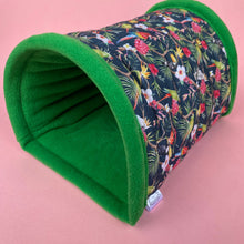 Load image into Gallery viewer, LARGE Tropical Jungle guinea pigs stay open tunnel. Padded fleece tunnel. Padded tunnel for guinea pigs.