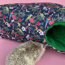 Load image into Gallery viewer, Tropical Jungle corner house. Hedgehog and small pet cube house. Padded fleece lined house.