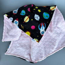 Load image into Gallery viewer, Outer space fleece bubble fleece handling blankets for small pets.
