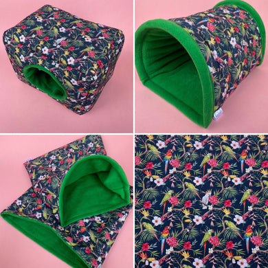 LARGE Tropical Jungle full cage set. LARGE house, snuggle sack, LARGE tunnel cage set for chunky hedgehogs and guinea pigs.