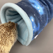 Load image into Gallery viewer, Galaxy stay open tunnel. Padded fleece tunnel. Padded tunnel for hedgehogs, rats and small pets. Small pet cosy tunnel.
