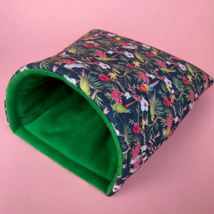 LARGE Tropical Jungle guinea pig cosy snuggle cave. Padded stay open snuggle sack. Fleece pet bed. Stay open padded cave.