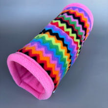 Load image into Gallery viewer, Zig Zag stay open tunnel. Padded fleece tunnel for hedgehogs rats and small pets. Small pet cosy tunnel.