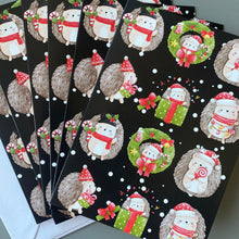 Load image into Gallery viewer, Pack of 6 hedgehogs Christmas cards. Festive hedgehog cards.