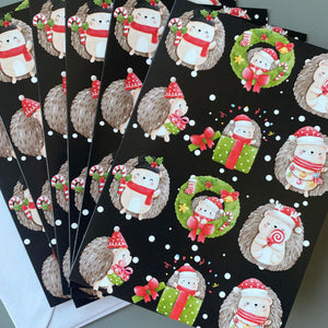 Pack of 6 hedgehogs Christmas cards. Festive hedgehog cards.