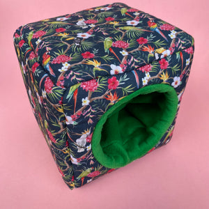 Tropical Jungle cosy cube house. Hedgehog and guinea pig cube house. Padded fleece lined house.