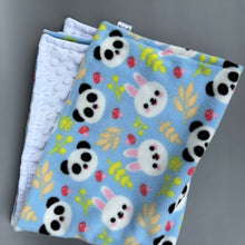 Load image into Gallery viewer, Bunny &amp; panda bubble fleece handling blankets for small pets.