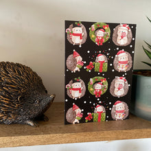 Load image into Gallery viewer, Pack of 6 hedgehogs Christmas cards. Festive hedgehog cards.