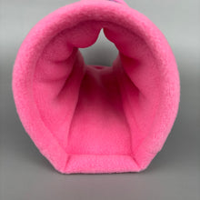 Load image into Gallery viewer, Purple hedgehog stay open padded fleece tunnel. Padded tunnel for hedgehogs
